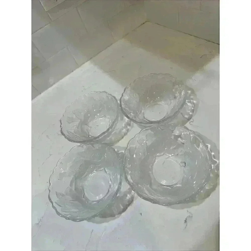 Glass Bowls with Frosted Etched Roses,vintage